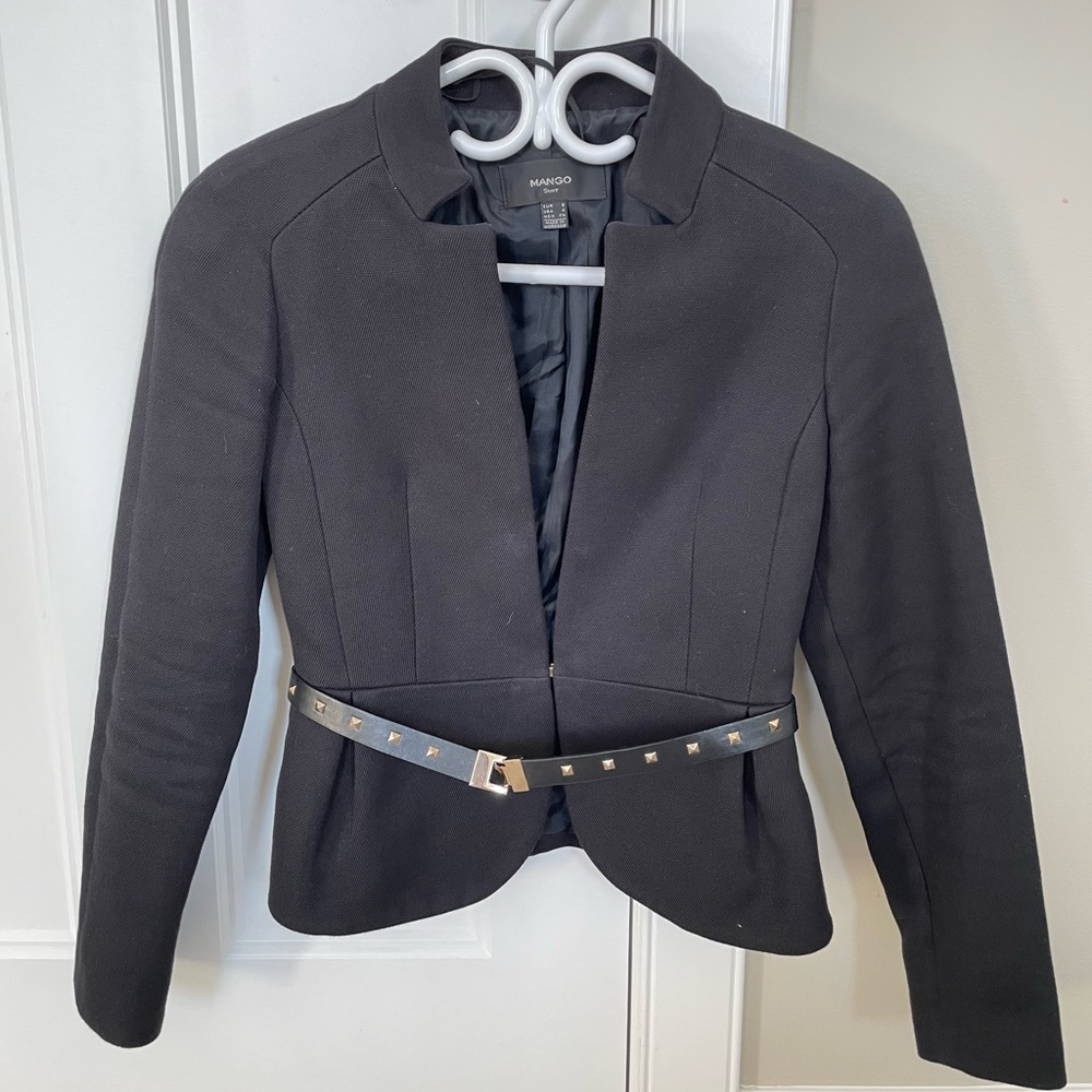 MANGO (MNG) Blazer, Black, Studded Belt, fitted Waist, US 4